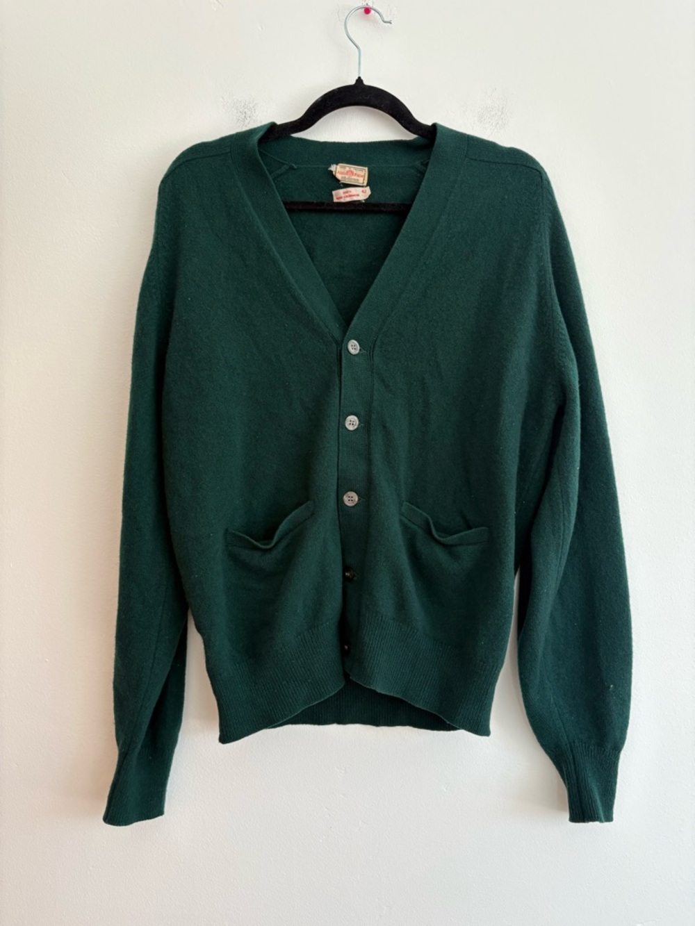 Vintage Alan Paine 100% Cashmere Tartan Green Grandpa Cardigan Kurt Cobain Large